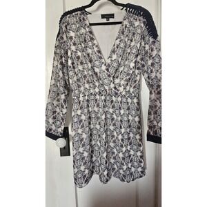 Adelyn Rae woman floral V neck wrap‎ front crochet shoulder sleeves dress Sz M